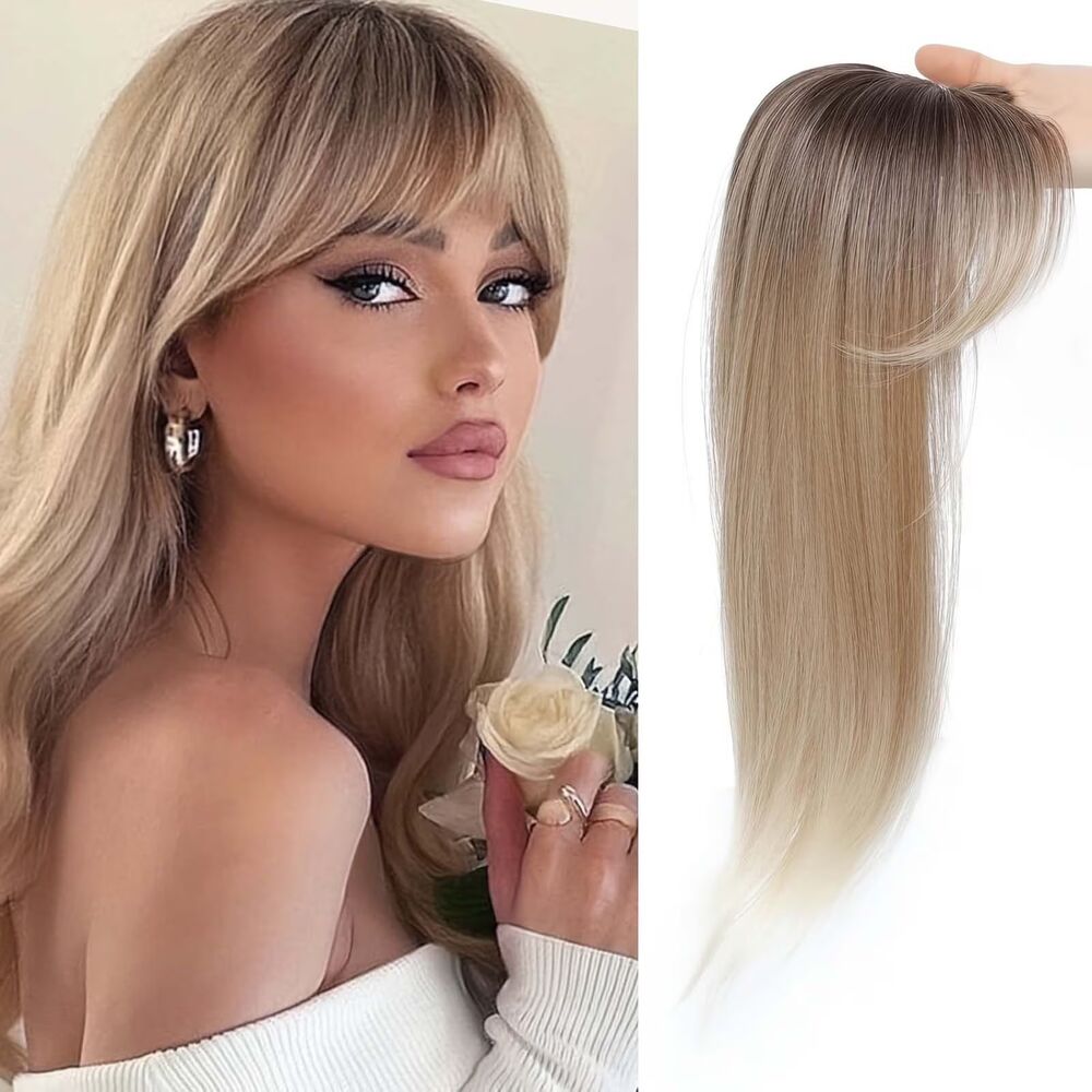 Clip In Hair Topper with Bangs Coffee Brown 360° Coverage  Synthetic Hairpiece